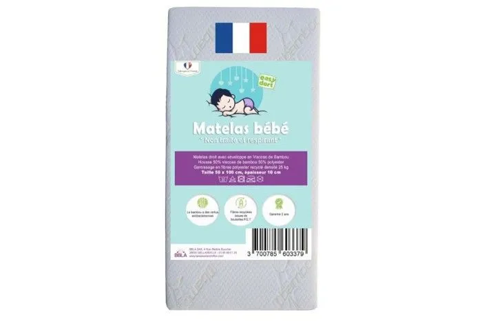 KIT PRATIQUE BEBE | Matelas 50x100 100% Bambou Lit Bébé Vintage + 2 Alèses Coton blanc | Certifié Oeko-Tex | Fabrication France UE-0