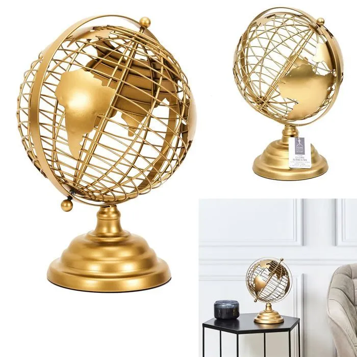Toilinux - Globe terrestre décoratif en métal - Doré-2