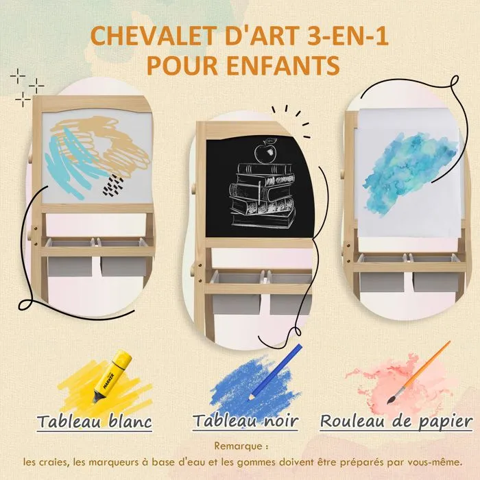AIYAPLAY - Tableau chevalet - MDF - 58x50.5x109cm - Bois naturel-4