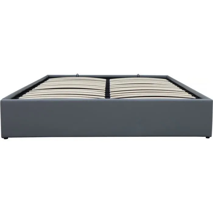 Lit double en PVC avec coffre "Ava" - 140 x 190 cm - Gris-0