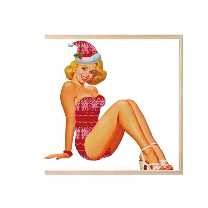 Boite Coffret en Bois - Pin Up De Noel Vintage Retro Mere Noel 50's (11 x 11 x 3,5 cm)-2