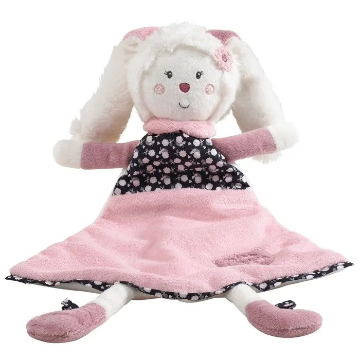 Doudou mouchoir lapin - Miss Fleur de Lune - en velours doux - Blanc - pour bébé fille-0