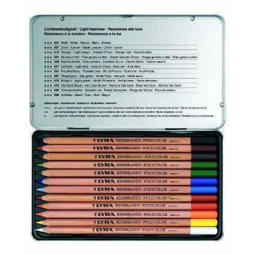 Fournitures de bureau - LYRA - Rembrandt Polycolor - Boîte métal 12 crayons - Noir - Mixte-1