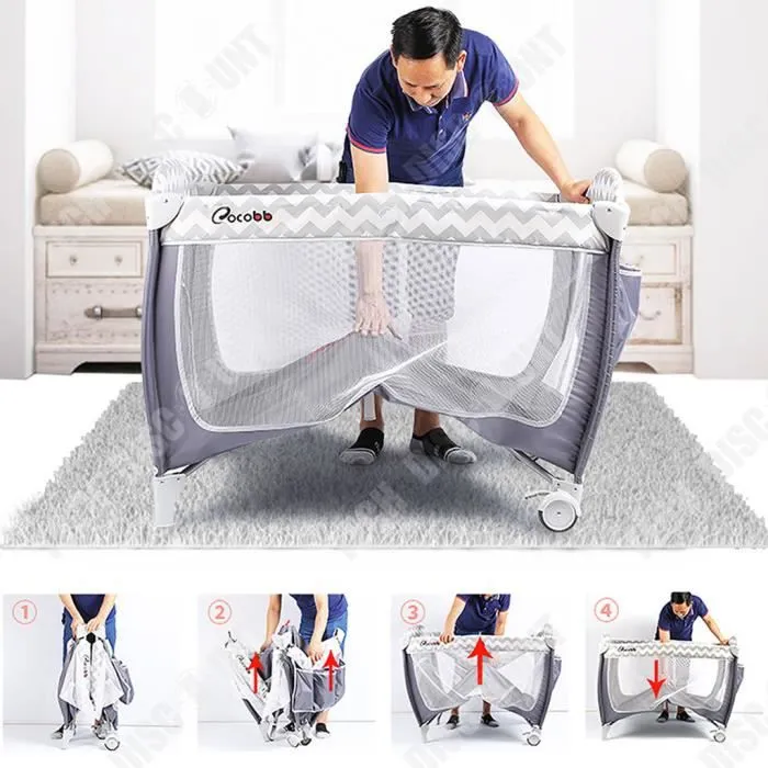 TD® Berceau pliable tissu Oxford avec moustiquaire avec rouleaux table à langer portable multifonctionnelle amovible lit bébé-1