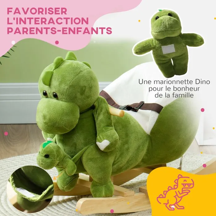 Dinosaure à bascule AIYAPLAY cheval à bascule pour enfants 18-36 mois avec marionnette à main ceinture de sécurité et 32 chansons-5