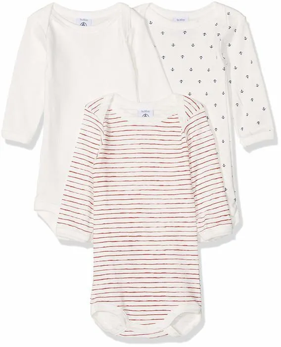 Petit bateau - 25956-00 - , Body Bébé Garçon (lot de 3), Multicolore (00), 67 cm (Taille fabricant: 6m/67cm)-0