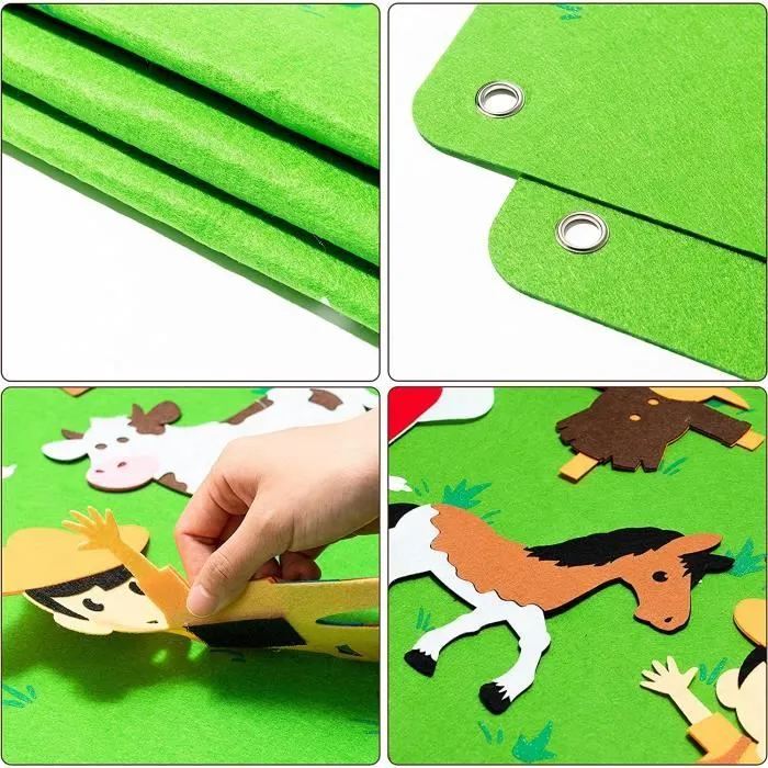Kit de Animaux Ferme en feutre, Kit de jeu interactif sur le thème de la ferme pour enfants 3-6 ans, Jouet Montessori - 75*105cm-2