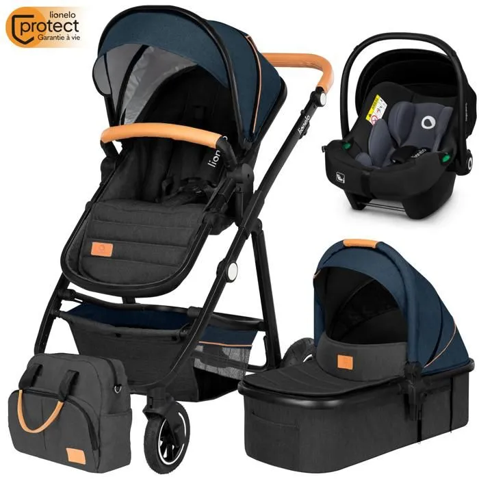 Poussette combinée 3en1 LIONELO Amber - Pack poussette canne, Nacelle, Siege auto, sac et accessoires - Bleu-5