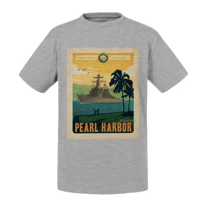 T-shirt Enfant Gris Pearl Harbor Hawaii Affiche Poster Vintage Voyage Art Deco-0