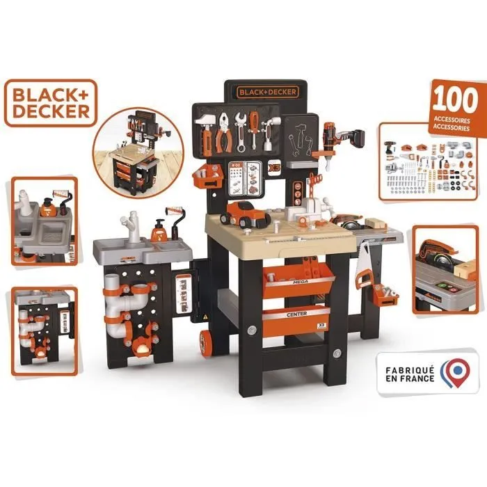 Smoby - Black and Decker - Mega center - 3 parties : mécanique, plomberie, menuiserie - Nombreux accessoires - Fabrication française-2