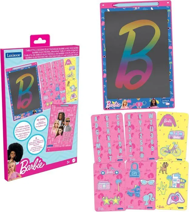 Tablette à Dessins - Lexibook - Barbie - Écran 28cm - Pochoirs Inclus - Multicolore-0