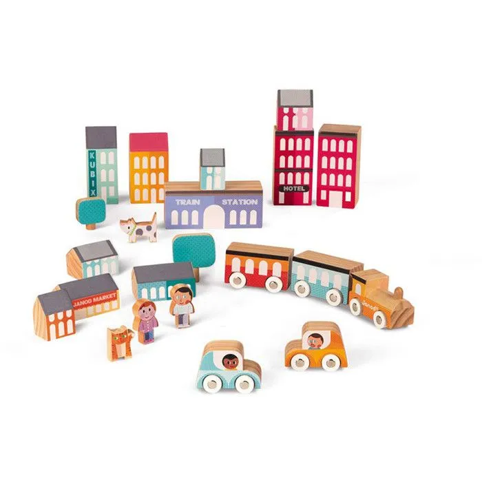 Kubix 22 pièces city - Jouets par univers - Jeux de construction - Cubes en bois-1