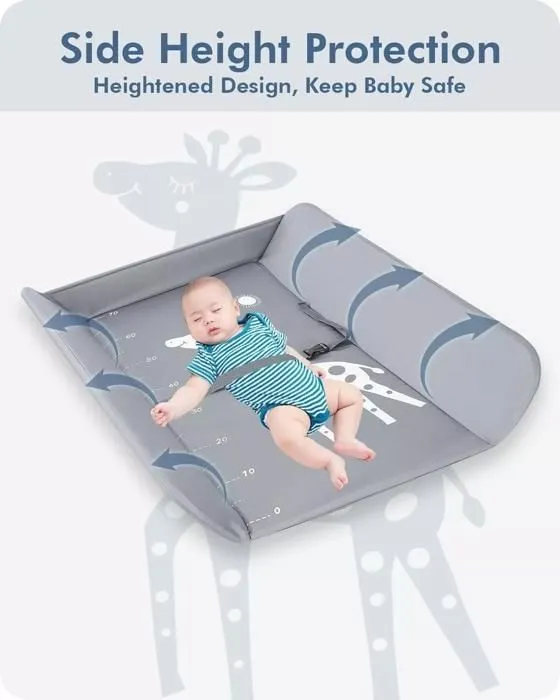 Table à langer pliable - Coussin de baignoire - Avec motif girafe, ceinture de sécurité et panier de rangement - 80 x 63 x 96 cm-2