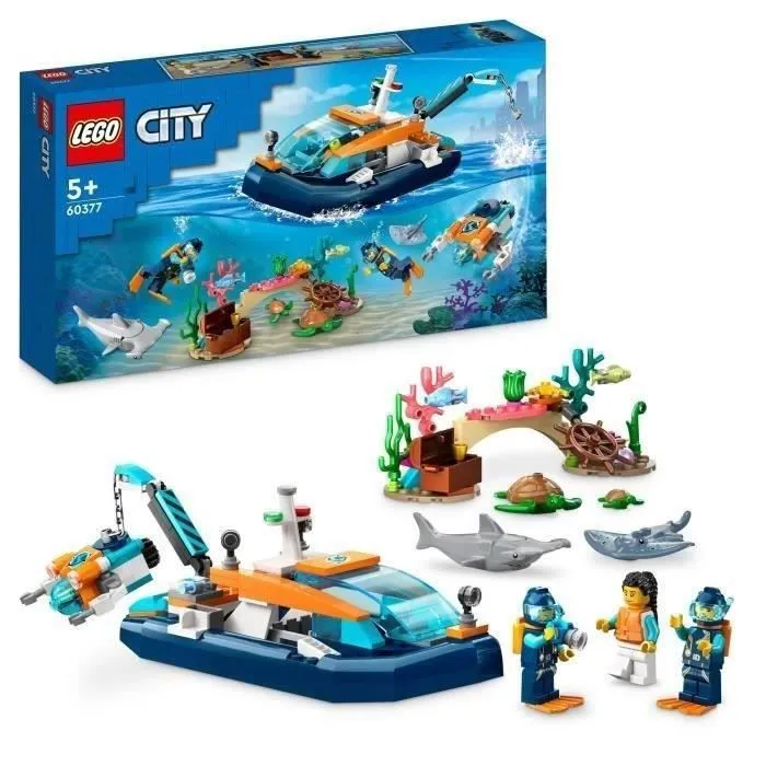 LEGO® City 60377 Le Bateau d’Exploration Sous-Marine, Jouet avec Figurines Animaux Marins-0