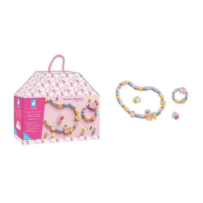 4 Bijoux en Bois à Créer Rainbow Land - Les Premiers Ateliers Bijoux - Création Bijoux DIY - Kit Loisir Créatif - Dès 4 ans-5