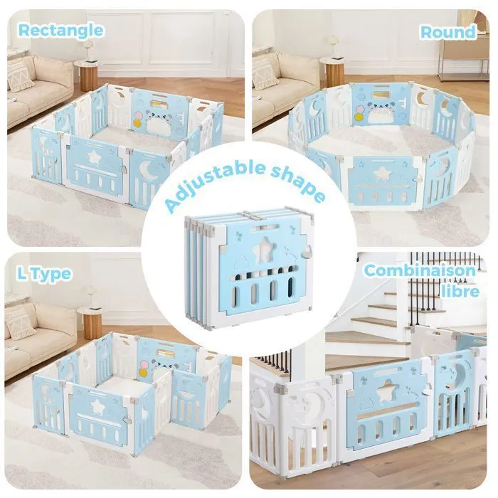Parc Bebe 12+2 Panneaux, Parc XL Enfant Modulable Avec Verrouillage de Sécurité, Forme Réglable, Pliable,Barriere Bebe, Bleu-5