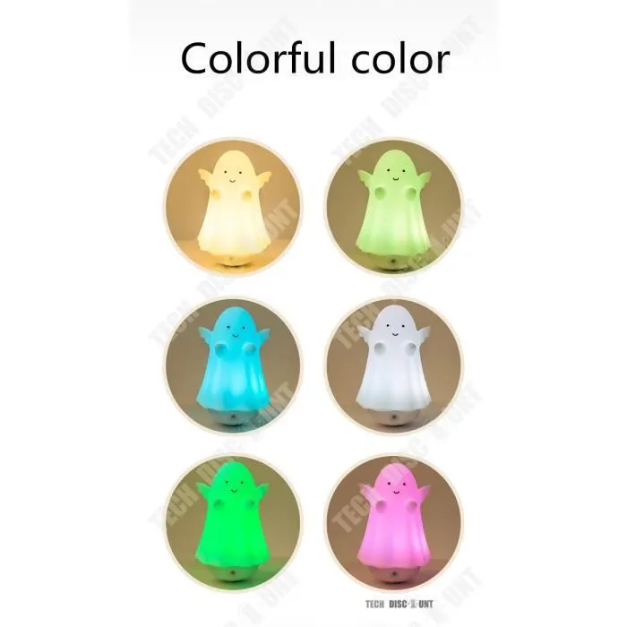 TD® Veilleuse enfant bebe fantôme USB lumineuse led multi couleurs mignon chambre lampe de chevet éclairage anniversaire décoration-1