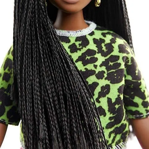 Barbie Fashionista Muñeca afroamericana curvy con camiseta de neón de leopardo, pantalones rosas y a-2