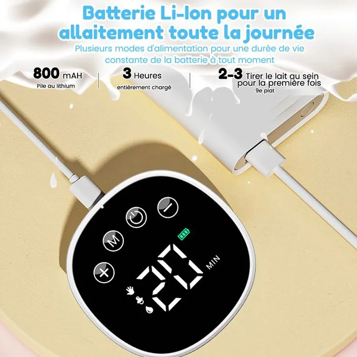 Tire Lait Electrique Main Libre,Tire-Laits 2 Pièces,Tire Lait Electrique,Faible Bruit Rechargeable Sans Fil 3 Modes 9 étapes-1