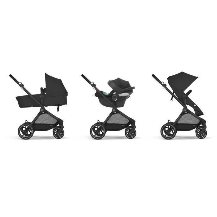 CYBEX Pack Poussette Trio EOS BLACK Moon Black : Poussette convertible 2en1 + Siège auto Aton B2 i-size + Hamac convertible Nacelle-3
