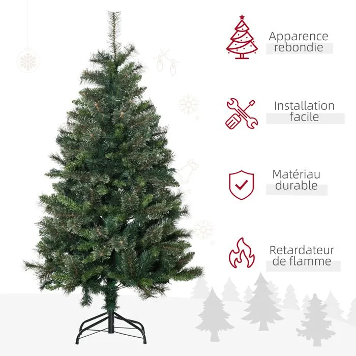 HOMCOM Sapin Arbre de Noël Artificiel 150 cm 665 Branches + Support Pied Vert-4