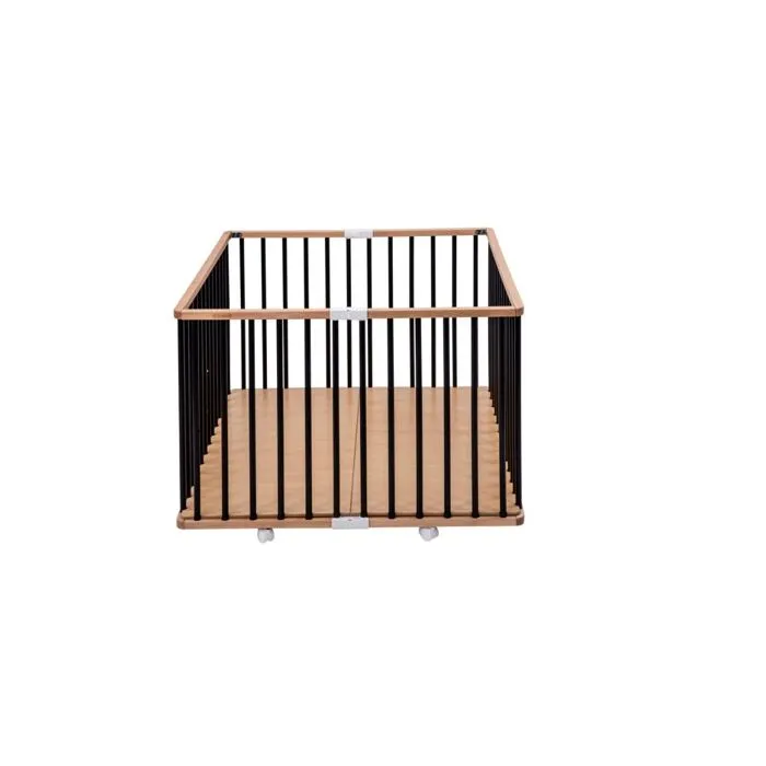 Parc bébé en bois pliant Gaby - Combelle - Noir - Plancher réglable - Roulettes - 92x88x67 cm-2