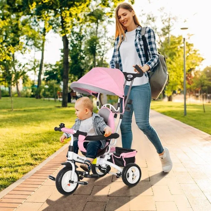 Tricycle Enfant HOMCOM évolutif Pare-Soleil Pliable Canne télescopique Amovible 95 x 50 x 106 cm Acier Rose-1