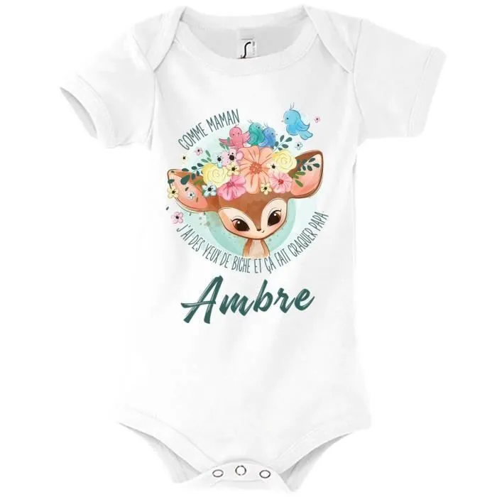 Ambre | Body bébé prénom fille | Comme Maman yeux de biche | Vêtement bébé adorable pour nouve 3-6-mois-0