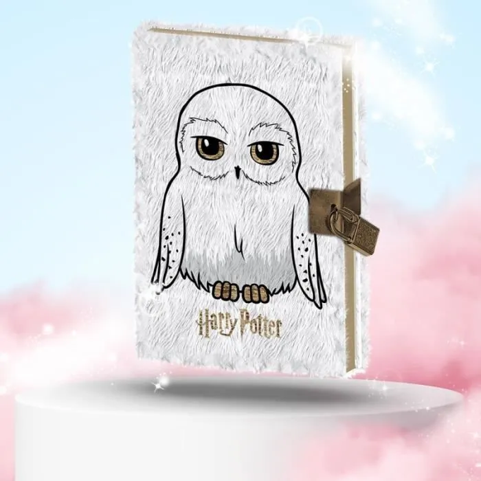 Journal Intime - Harry Potter - Hedwige Fourrure - Licence Officielle - Cadenas et Clés-1