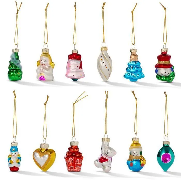 Ornement d'arbre - TWIDDLERS - Boules de Noël en Verre Vintage - 12 pièces - 4 cm - Multicolore-0