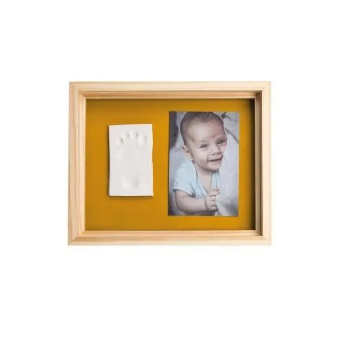 Baby Art Pure Frame - Kit Cadre avec Pâte à Modeler et Cadre Bois Pin Naturel, Rouleau, Panneau Arrière Réversible (Vert/Orange)-0