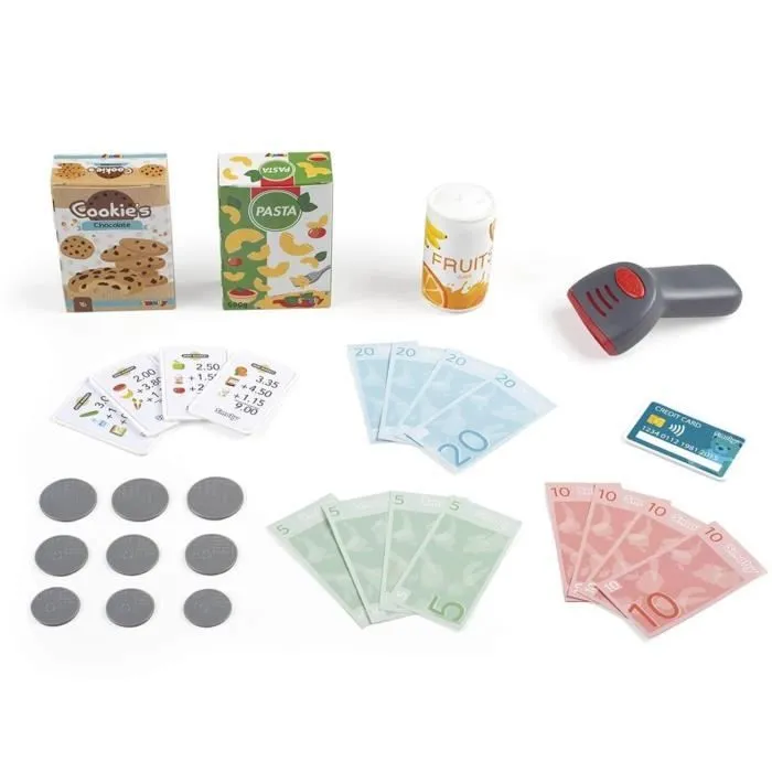 Smoby - Caisse enregistreuse - 30 accessoires inclus - Calculatrice et Scanner avec son et lumière - Fabriqué en France - Dés 3ans-2