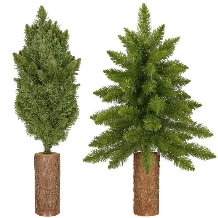 Sapin de Noël artificiel - SPRINGOS - 90 cm - Vert avec tronc naturel - PVC, PE - Intérieur-2