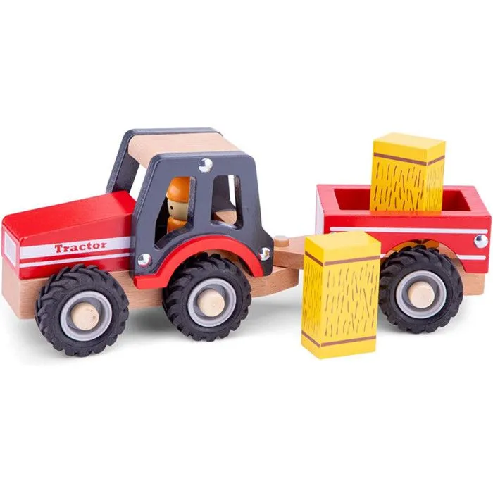 Tracteur en bois avec remorque transport de foin - Jouets par univers - Jeux d'imitation - À la ferme-0
