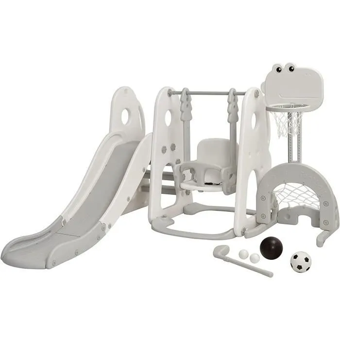 COSTWAY Ensemble Toboggan Balançoire 6 en 1: Basket-ball, Football, Escalade, Golf - Jouet Exterieur Intérieure 18 Mois + Orange-0