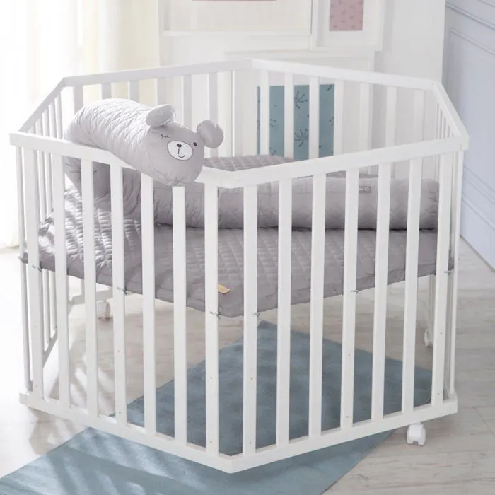 ROBA Parc Bébé Hexagonal "roba Style" + Tapis Gris et Matelas de Parc Blanc-5