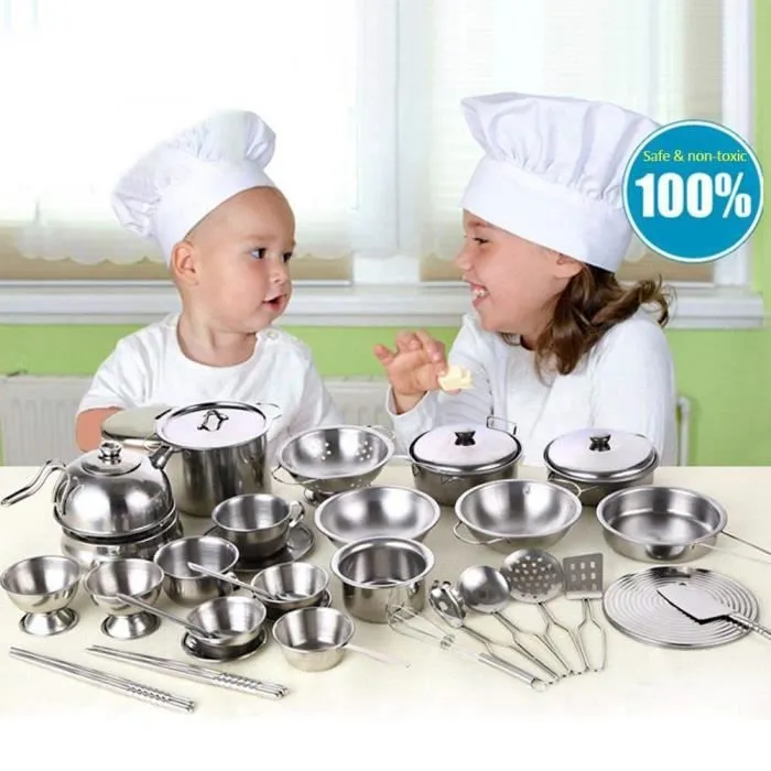 25pcs Dînette Enfant Ustensiles de Cuisine Jouet en Acier Inoxydable Robuste-3