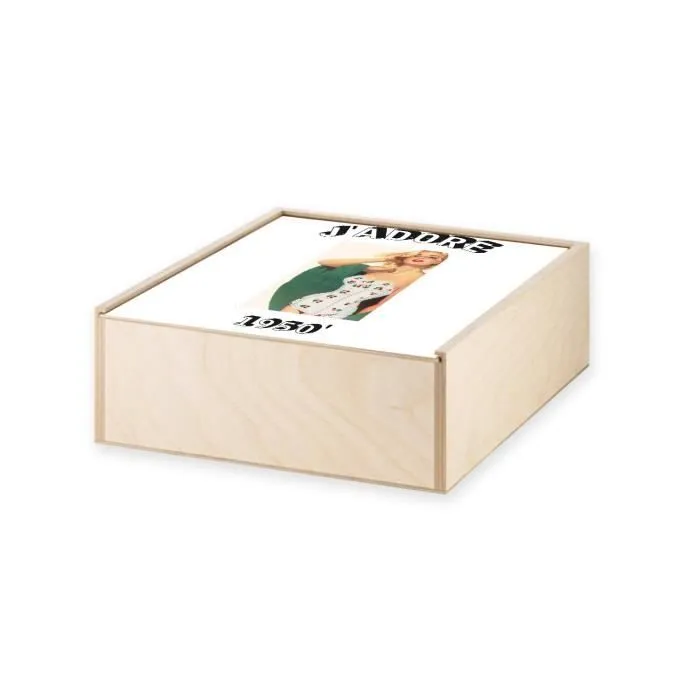 Boite Coffret en Bois - J'Adore 1950 Vintage Années 50 Retro Pin up (11 x 11 x 3,5 cm)-1