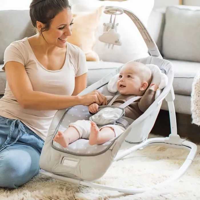 INGENUITY Transat bébé bascule évolutif pliable - Petit Mouton - Position fixe ou bascule, vibrations et sons, arche, jouets d'éveil-1