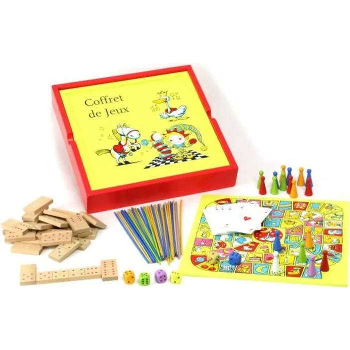 Coffret bois 100 Jeux Acidule - L'ARBRE A JOUER - Jeux des petits chevaux, jeu de l'oie, jeu de dames-0