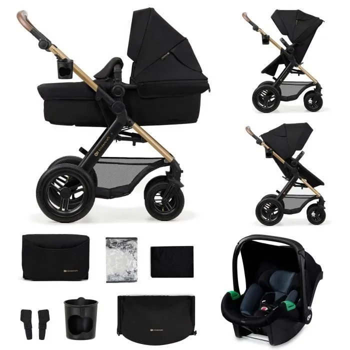 Kinderkraft MOOV2 AIR Poussette 3 en 1, Système de voyage de la naissance à 27 kg, Siège auto Mink PRO I-Size inclus, Noir-0