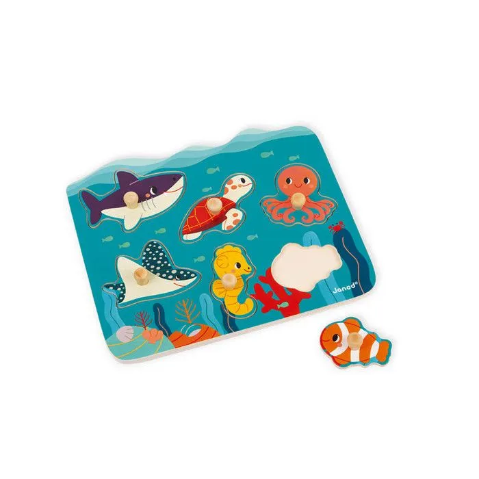 Puzzle en bois animaux marins - JANOD - J08619 - Moins de 100 pièces - Mixte - Bleu-2