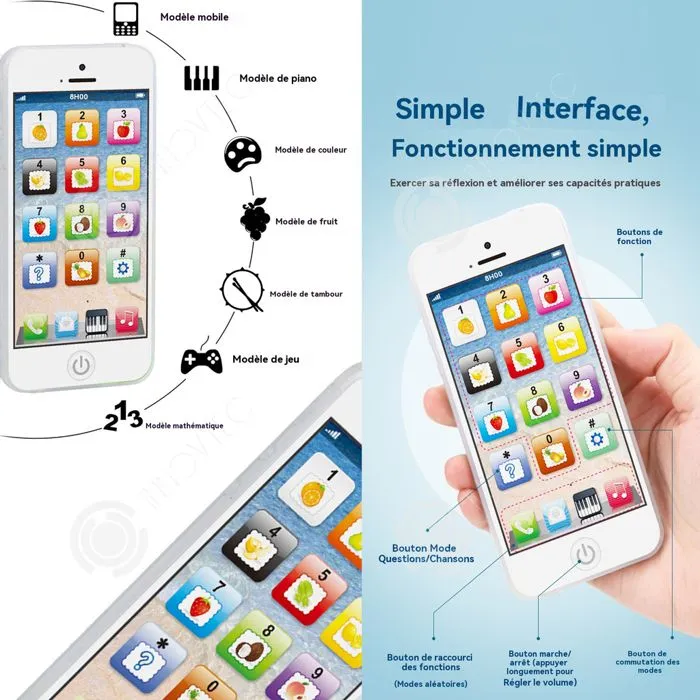 INN Telephone portable pour enfant éducation précoce jouet téléphone smartphone portable avec histoire musicale jouet d'éveil Portab-1