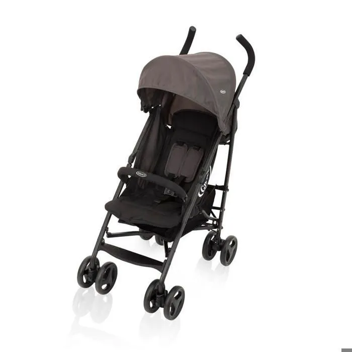 Poussette canne - GRACO - Travelite Black Grey - 8 roues - Pare-soleil rétractable - Harnais 5 points-1