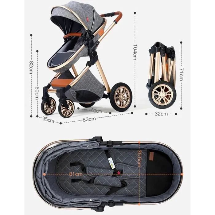 Poussette 3 en 1 Bébé Combinée Siège-auto + Nacelle Réversible Réglable-3