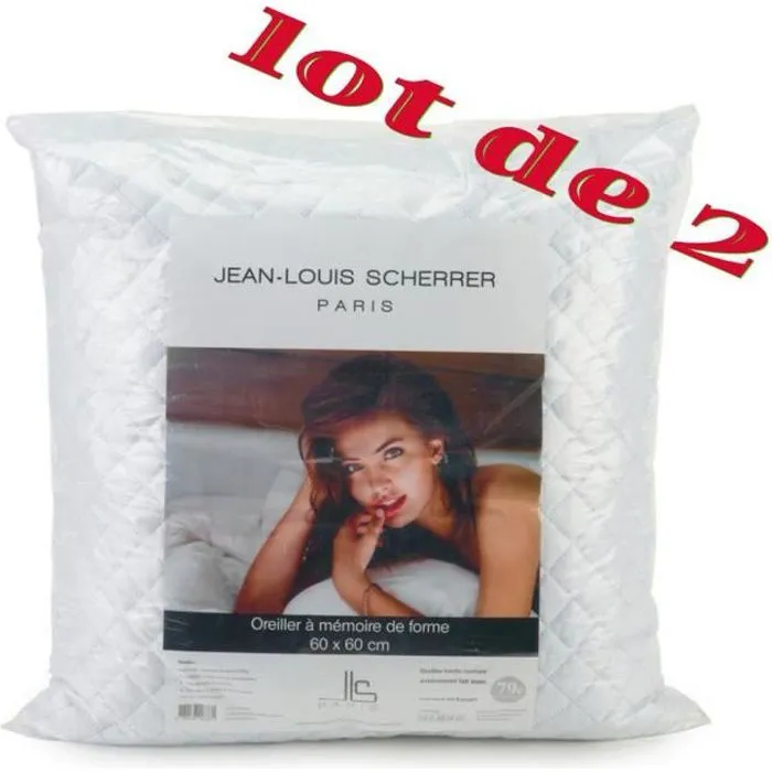 Oreillers - JEAN LOUIS SCHERRER - 60x60 cm - Mémoire de forme - Flocons de mousse - Confort médium-0
