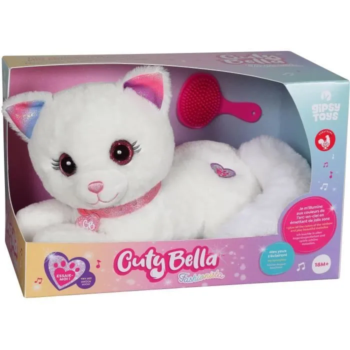 Gipsy Toys - Cuty Bella Fashionista - Peluche Interactive Chat – Toute Douce Qui s’illumine au Rythme de Jolies Mélodies - 30 cm-1