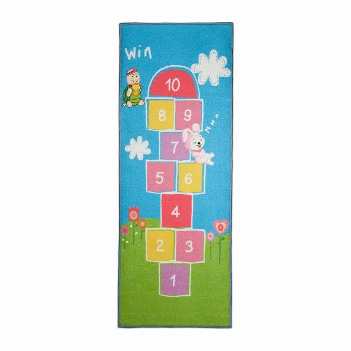 Relaxdays Tapis de marelle, 180 x 70 cm, 10 cases, à poils courts, dessous caoutchouté, jeu éducatif, multicolore-0