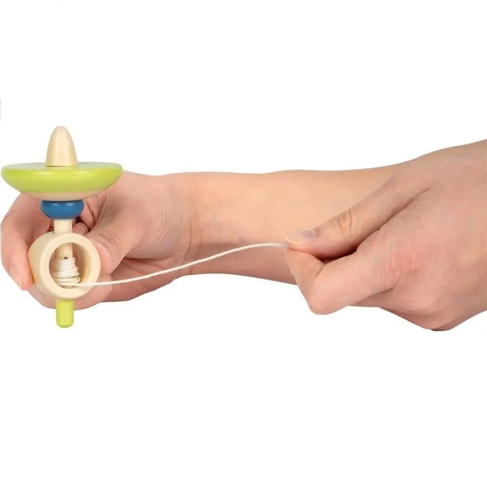 Toupie en bois - Small foot company - Toupie en bois avec ficelle - Hauteur 9 cm - Mixte - 3 ans-2