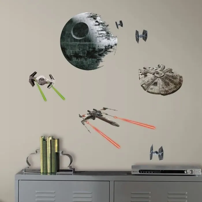 Stickers muraux - ROOMMATES - STAR WARS CLASSIC SPACESHIPS - Repositionnables à vie - Vert-1